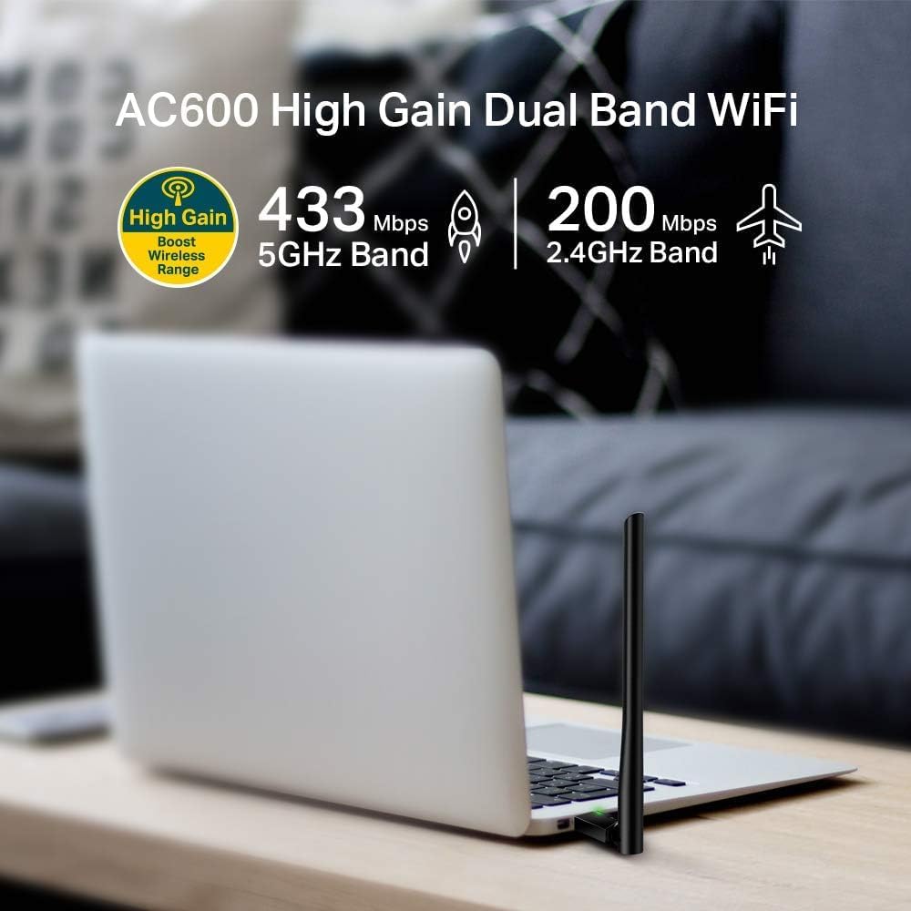Buy TP-Link,TP-Link AC600 High Gain USB Wi-Fi Dongle - Dual Band Wi-Fi Adapter with 5dBi Antenna for PC, Desktop, Laptop, Supports Windows 11/10/8.1/8/7/XP, macOS X 10.9-10.14 (Archer T2U Plus) - Gadcet UK | UK | London | Scotland | Wales| Near Me | Cheap | Pay In 3 | Network Cards & Adapters